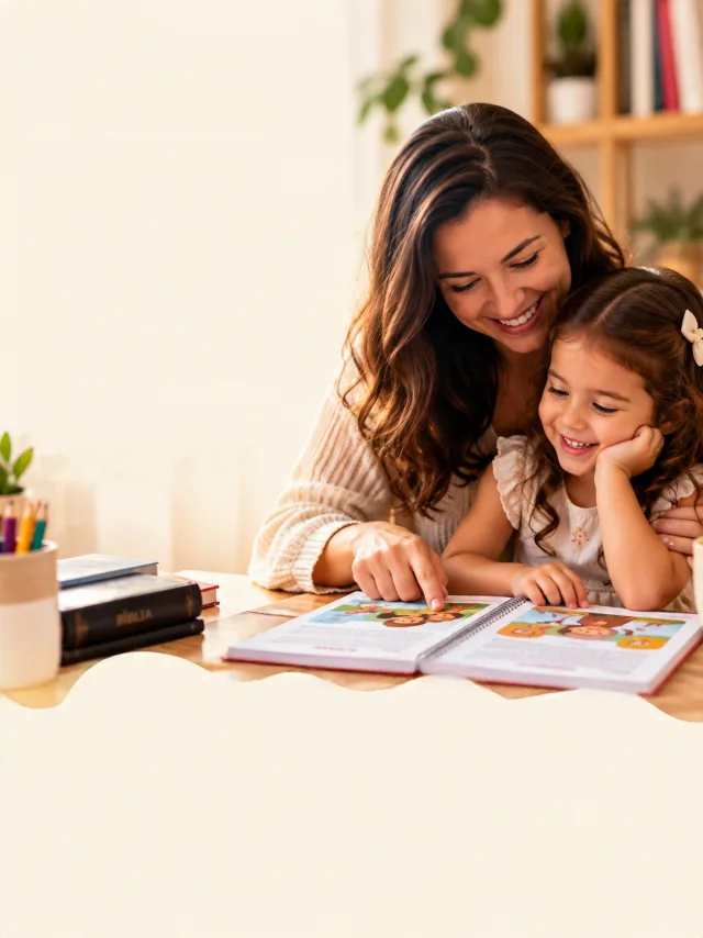 Mãe e filha compartilhando uma leitura, na imagem da identidade Estação Semente